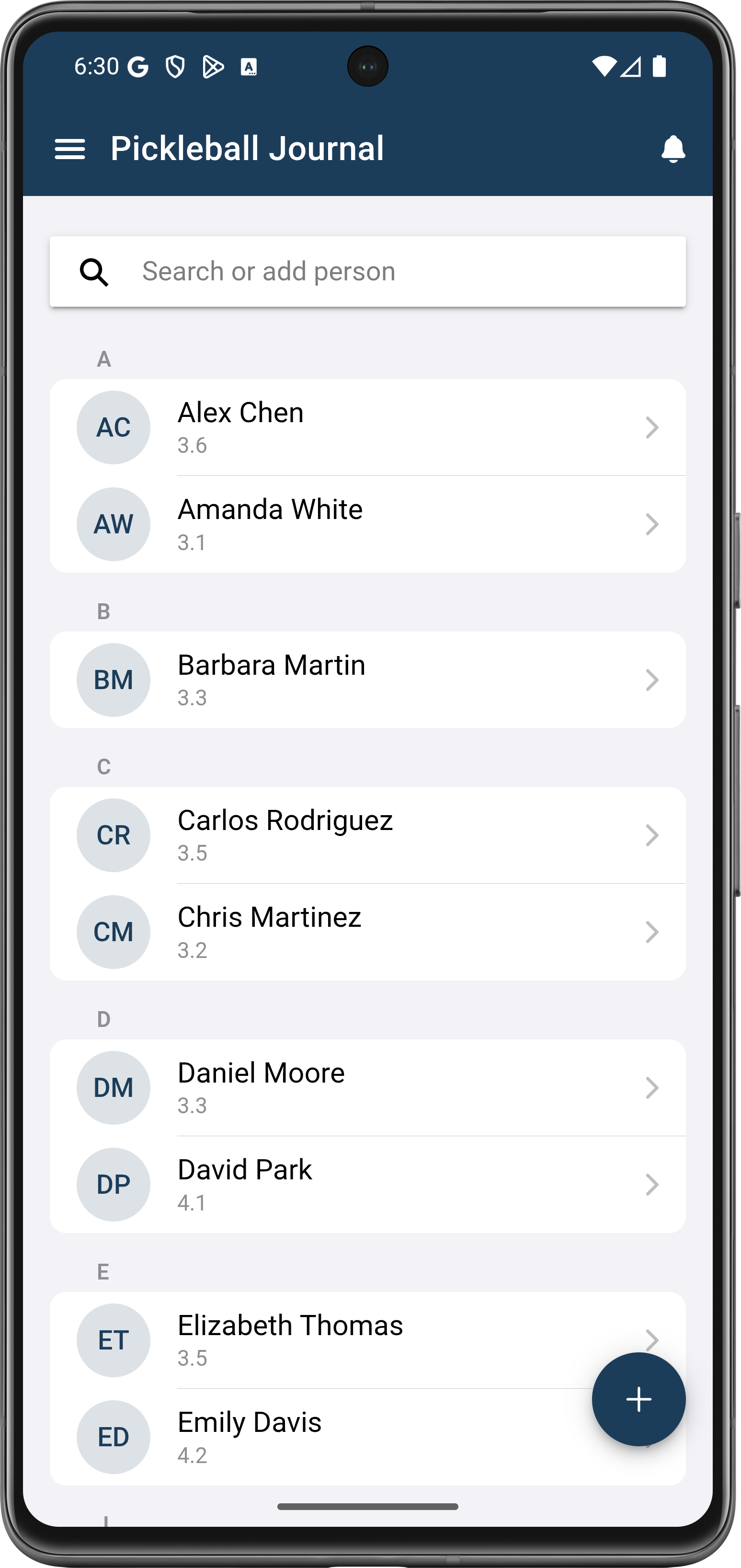 Pickleball Journal on Android